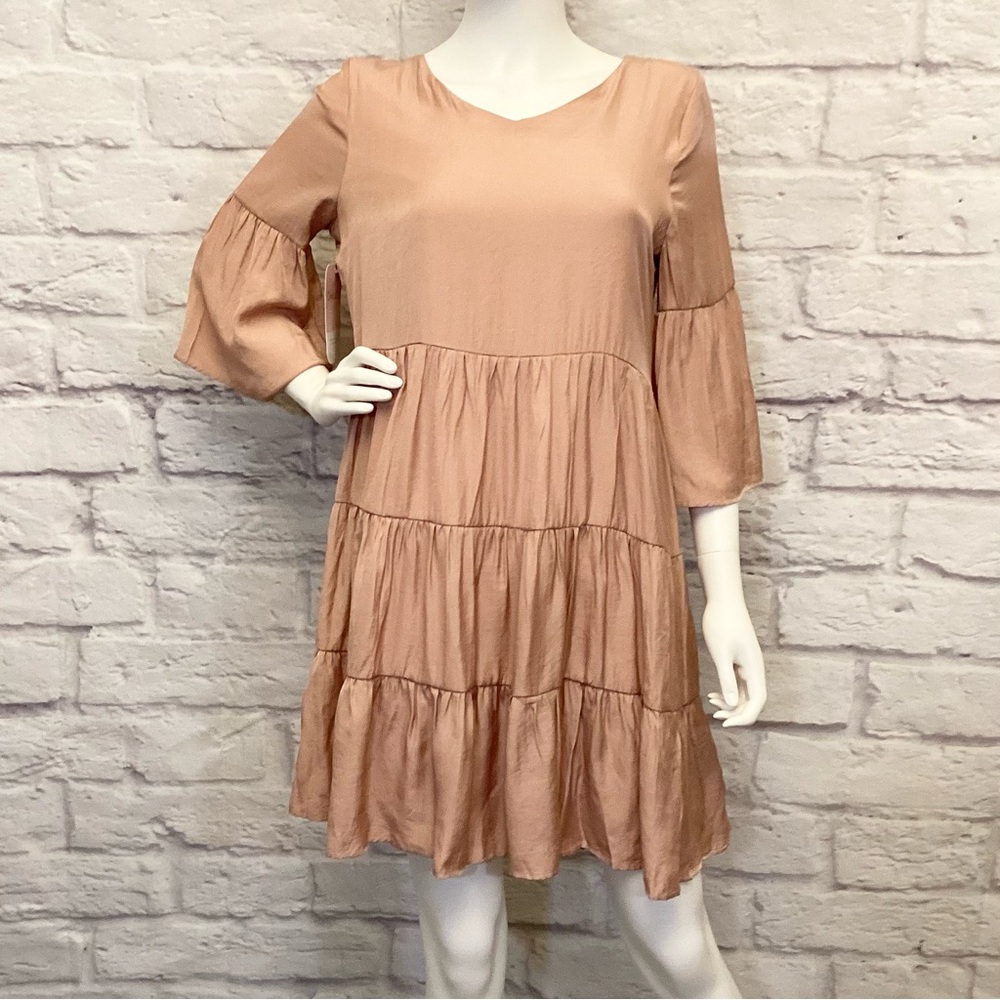 Heyson NWT Lg Blush Tiered Dress Bell Sleeves Prairie Cottage Core Coquette New